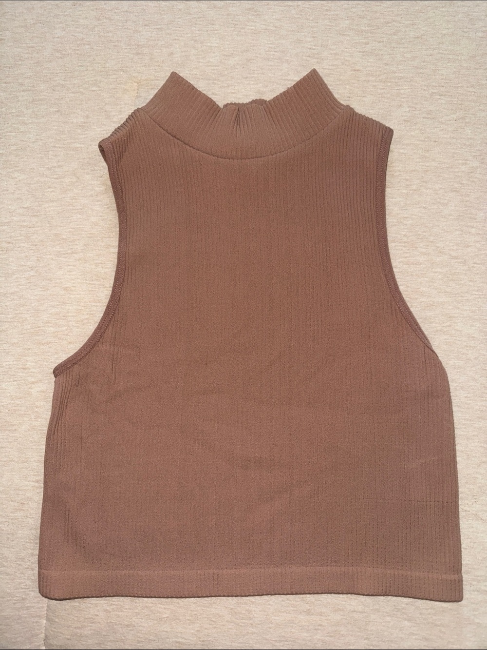 Zara Mock Neck Ribbed Sleeveless Cami in Brown